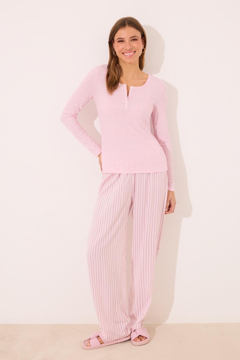 women'secret Pijama largo viscosa canalé rosa rayas 2025