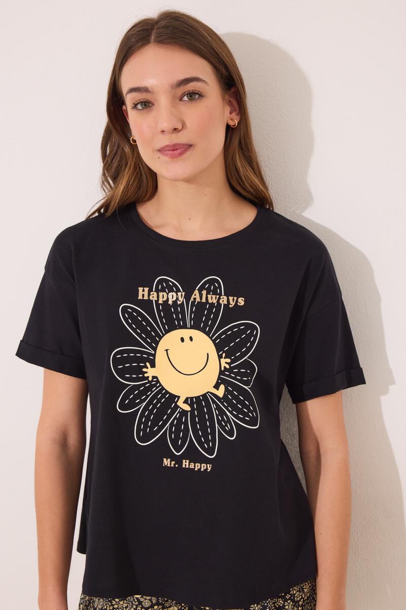women'secret Pijama corto algodón Smiley negro Rebajas baratas