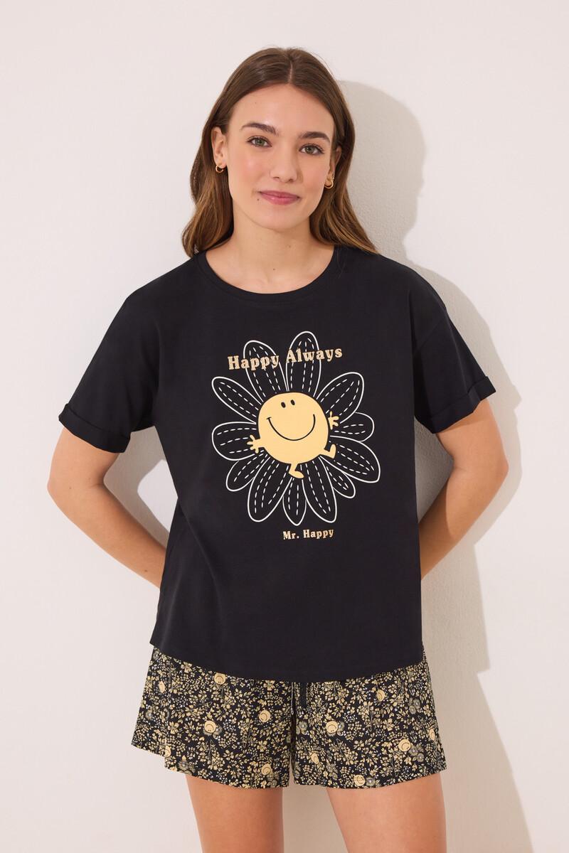 women'secret Pijama corto algodón Smiley negro Rebajas baratas