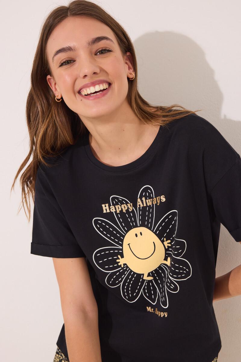 women'secret Pijama corto algodón Smiley negro Rebajas baratas