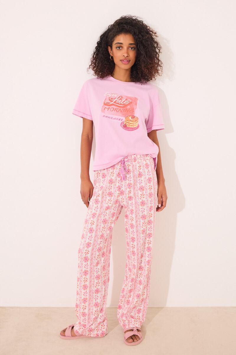 women'secret Pantalón largo lounge 100% algodón flores