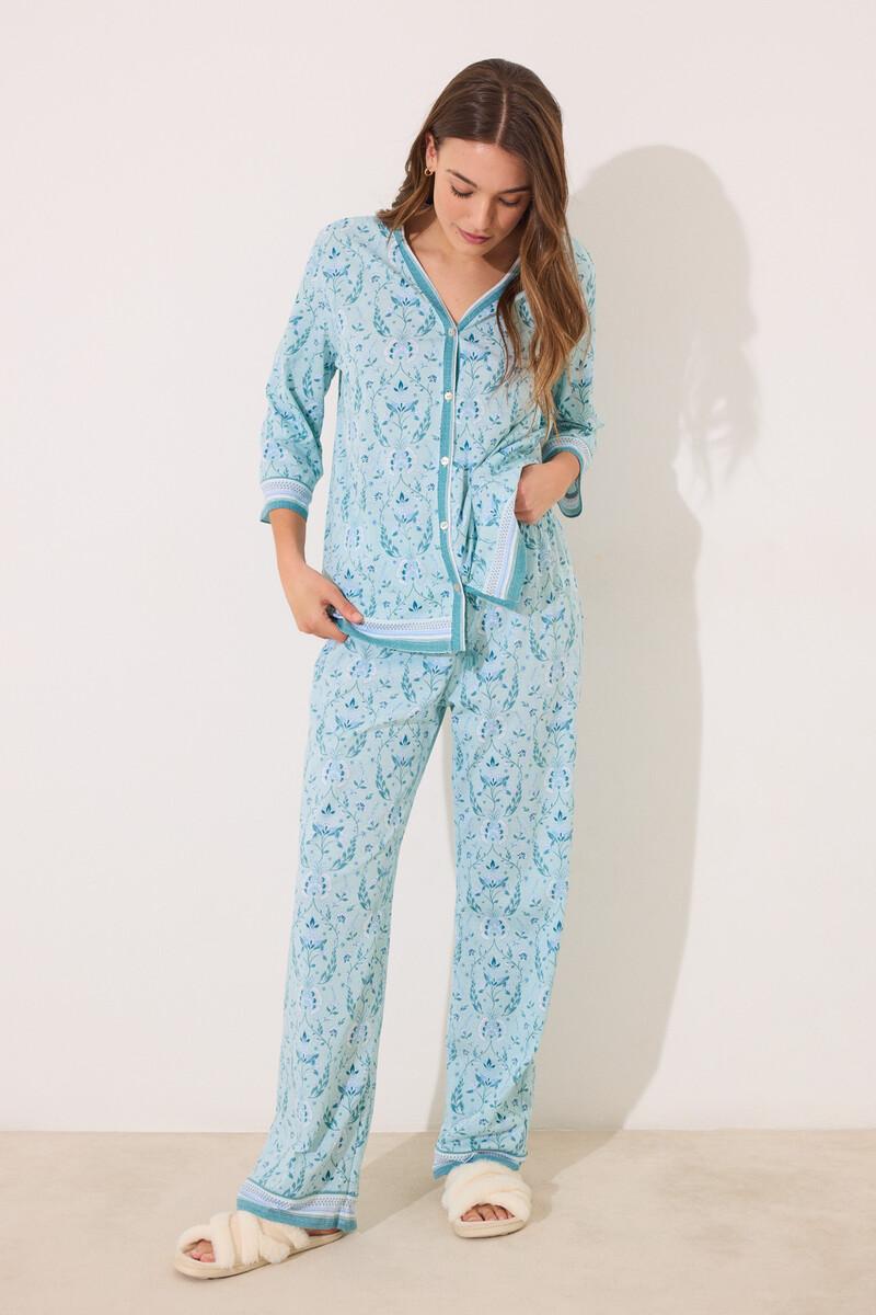 women'secret Pijama 100% algodón verde estampado flores Mejor oferta