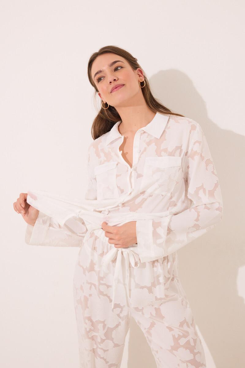women'secret Pijama camisero largo satén blanco