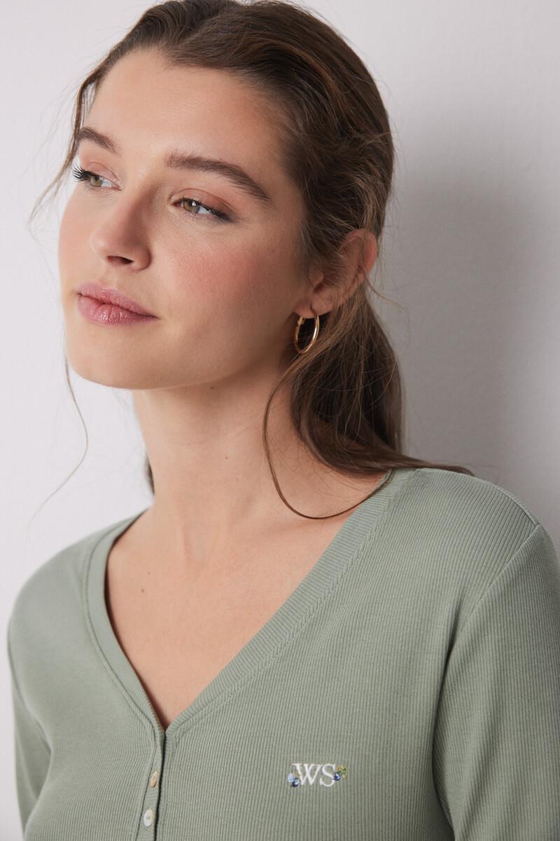 women'secret Pijama largo 100% algodón canalé verde flores Envío gratis