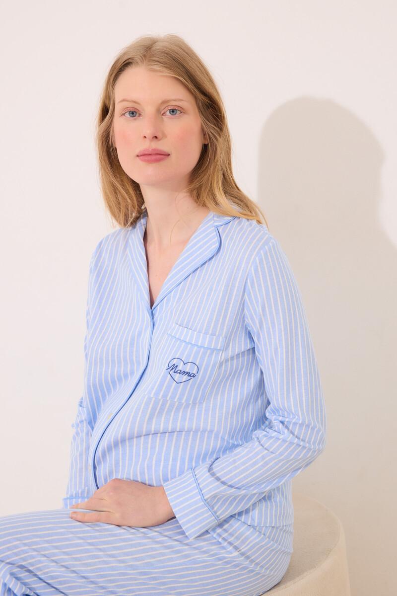 women'secret Pijama camisero "mamá" 100% algodón rayas