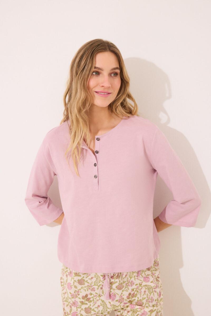 women'secret Camiseta lisa manga larga 100% algodón rosa