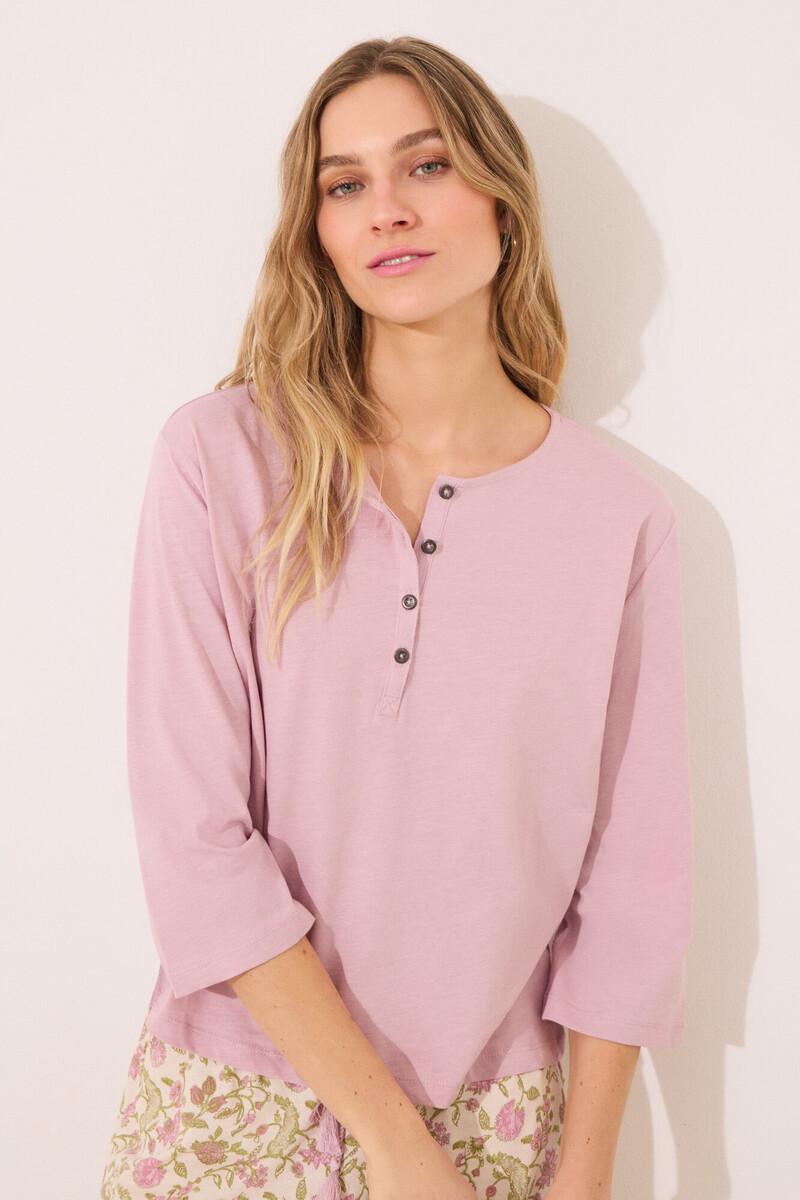 women'secret Camiseta lisa manga larga 100% algodón rosa Últimos 3 días