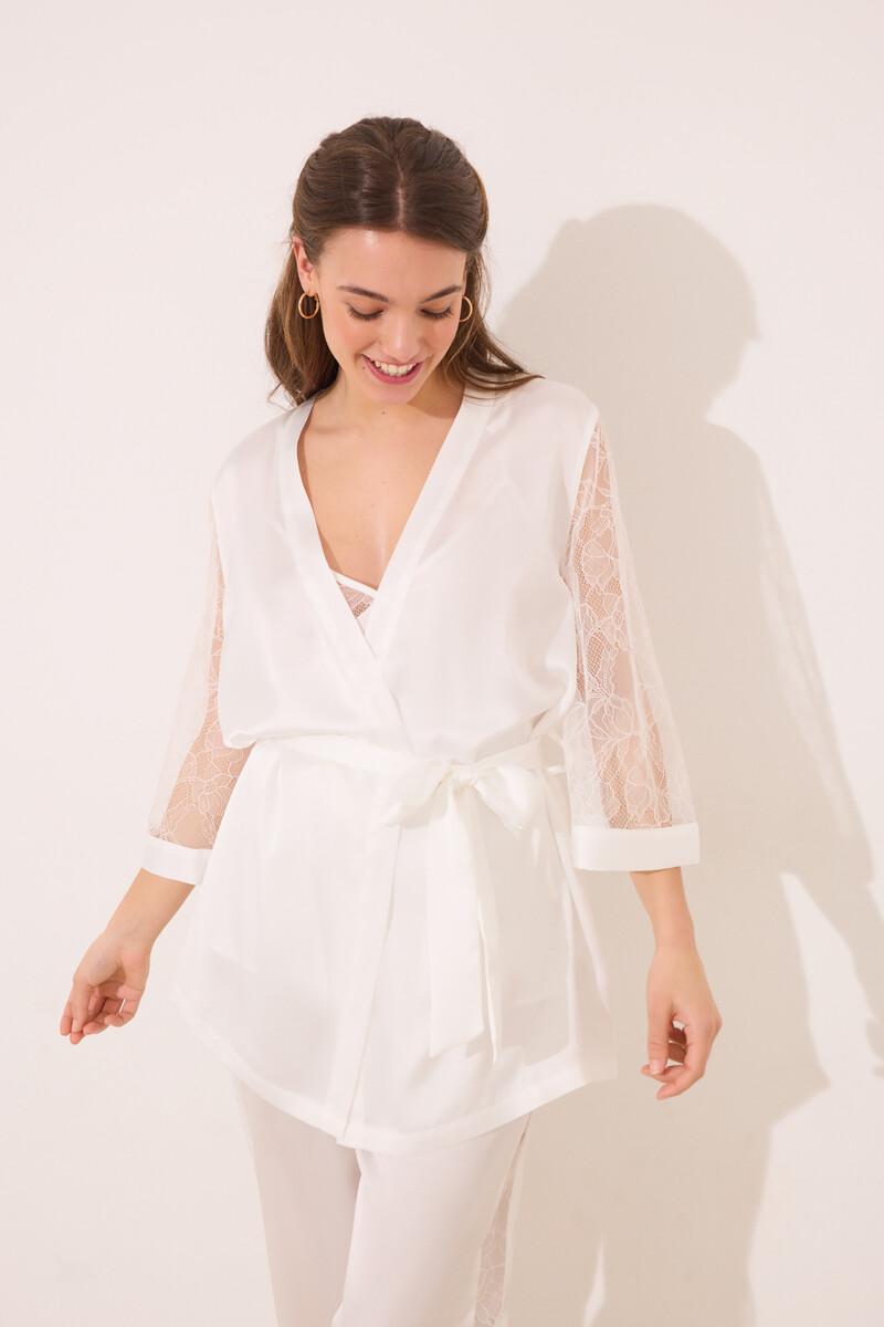 women'secret Set pijama largo satén y encaje blanco COMPRAR AHORA