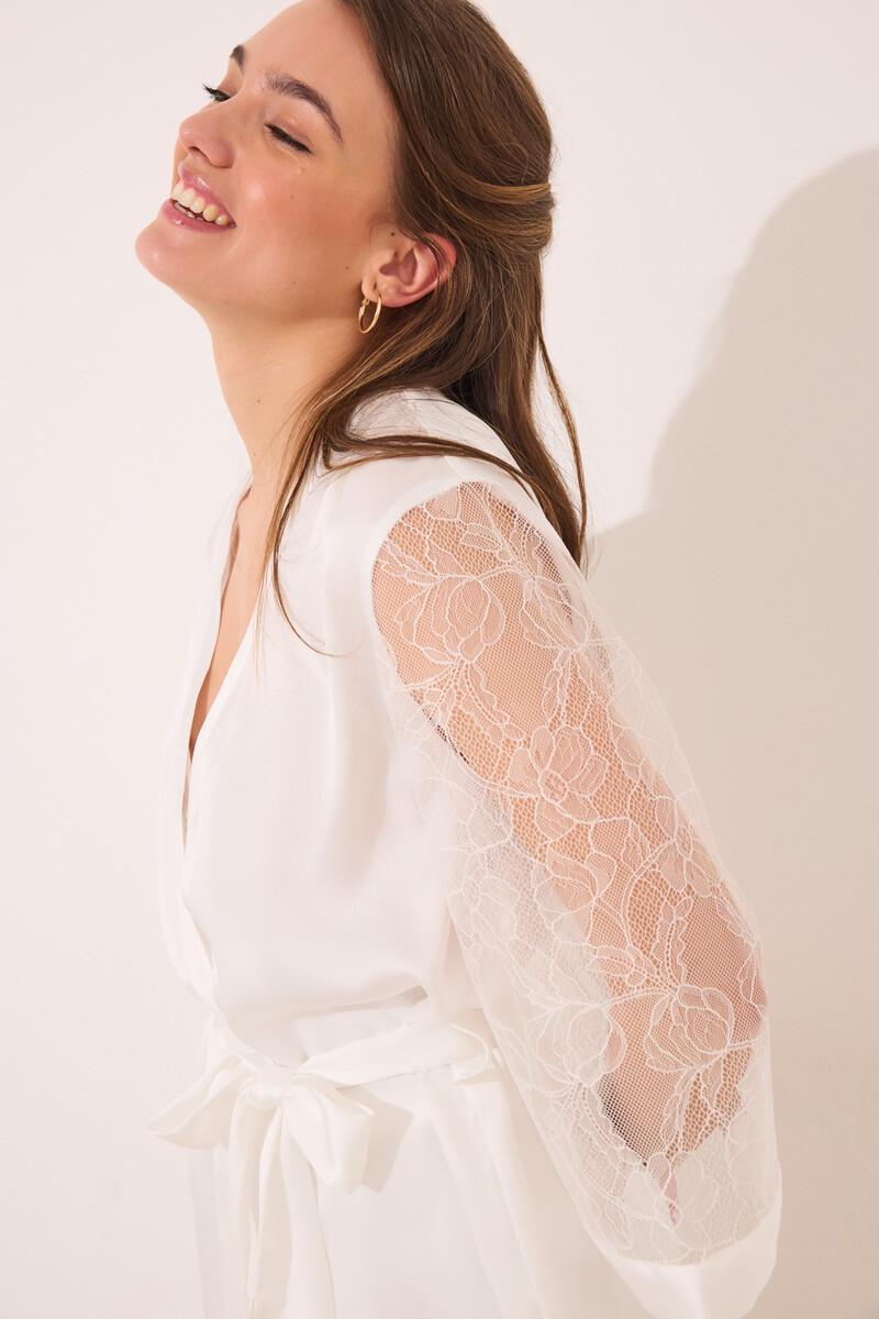 women'secret Set pijama largo satén y encaje blanco COMPRAR AHORA