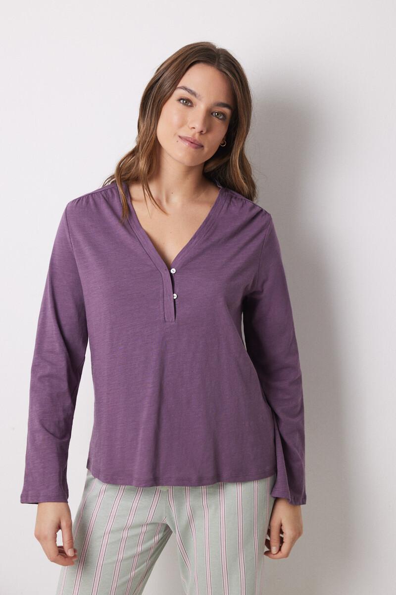 women'secret Camiseta manga larga 100% algodón morado