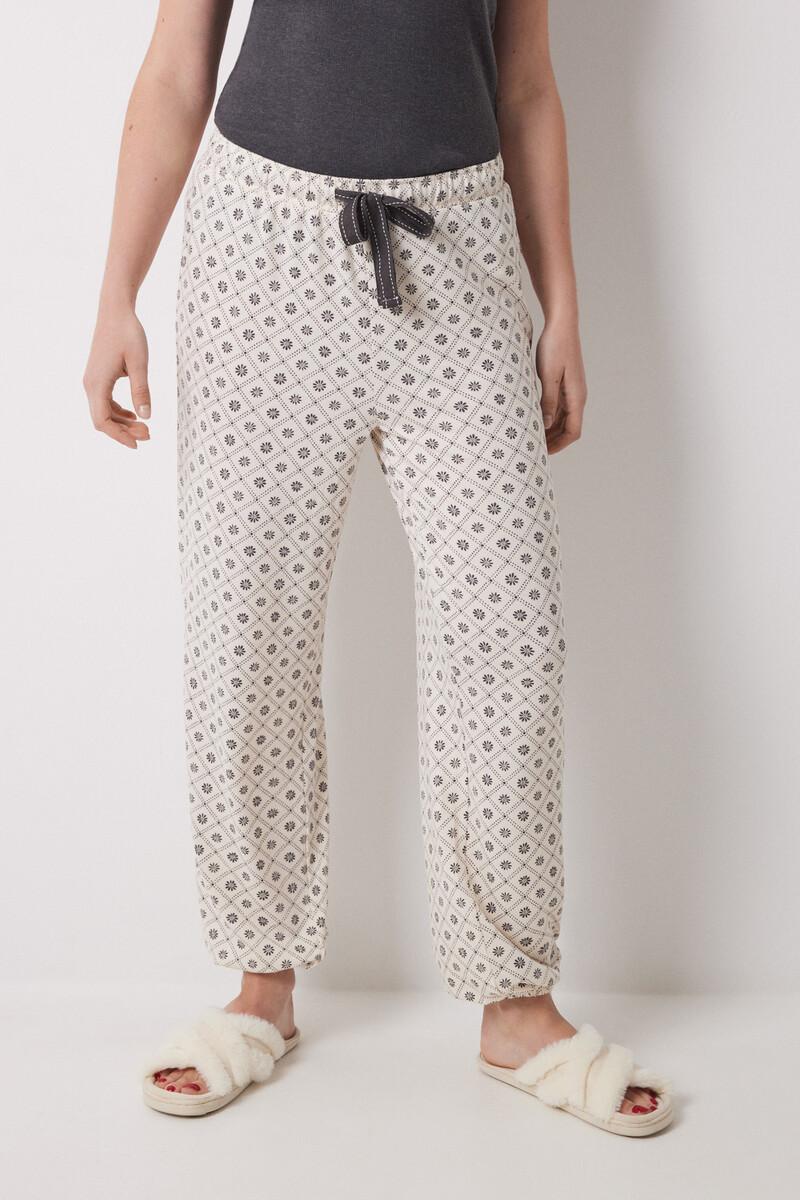 women'secret Pantalón largo carrot estampado cuadros y flores Grandes descuentos
