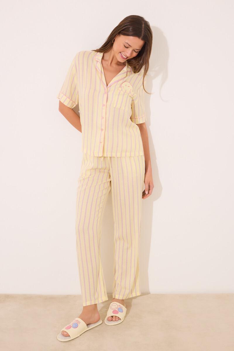 women'secret Pijama camisero satén rayas Smiley