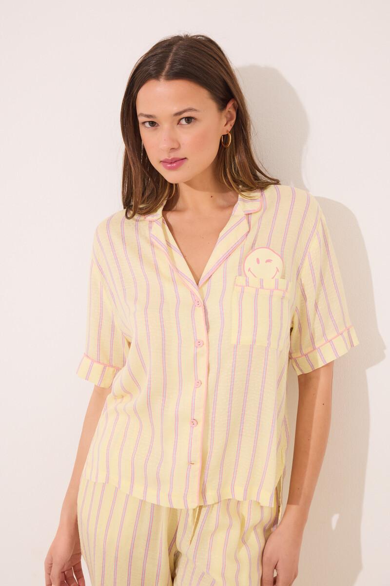 women'secret Pijama camisero satén rayas Smiley Limitado a 3 días