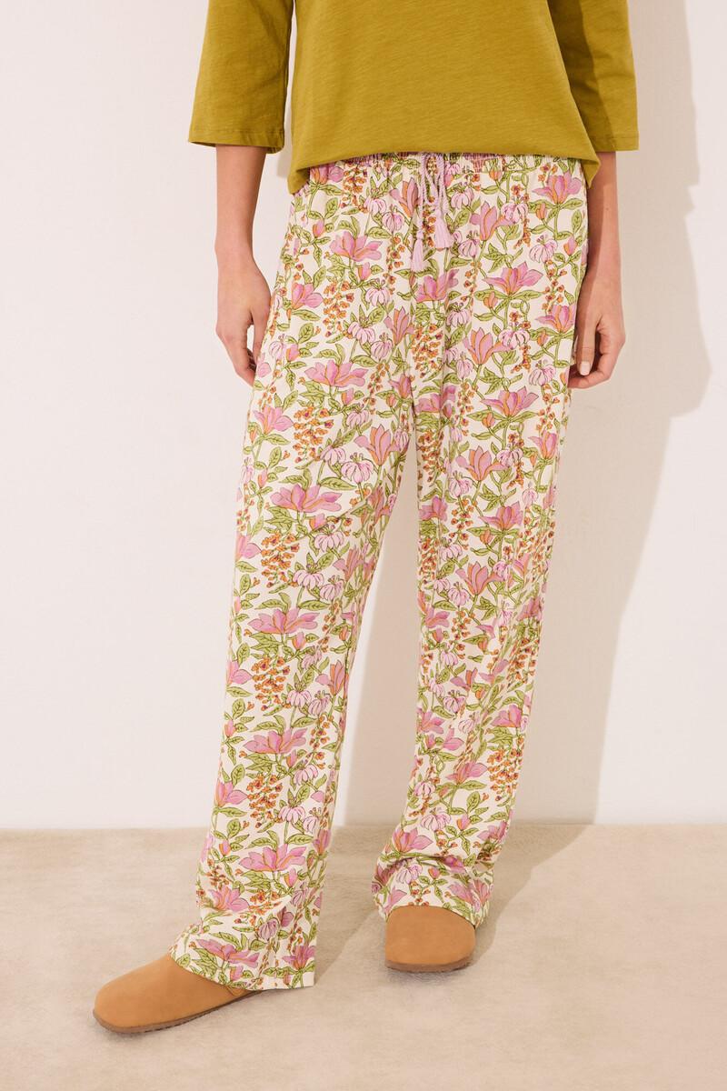 women'secret Pantalón largo lounge 100% algodón flores En oferta