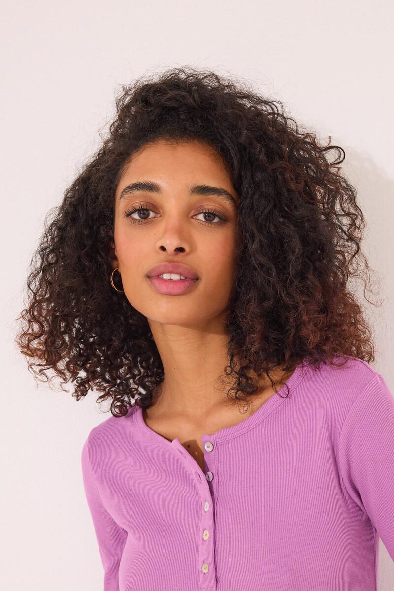 women'secret Camiseta manga larga canalé morado Descuento por venta flash