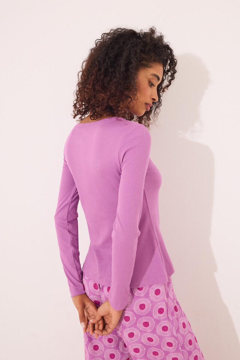 women'secret Camiseta manga larga canalé morado Descuento por venta flash