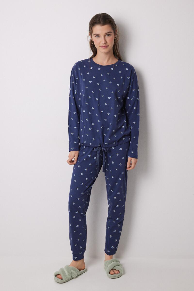women'secret Pijama largo 100% algodón azul flores Ofertas de temporada