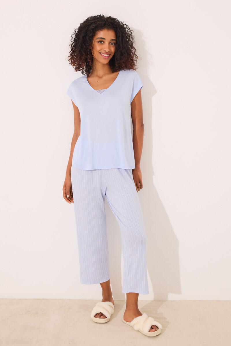 women'secret Pijama Capri viscosa azul rayas En línea