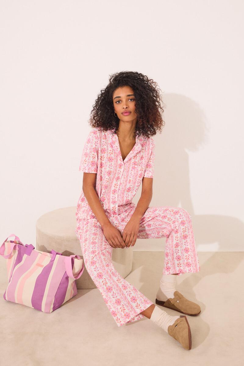 women'secret Pijama camisero Capri 100% algodón flores