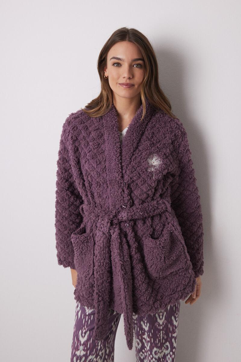 women'secret Bata corta borreguito acolchado morado