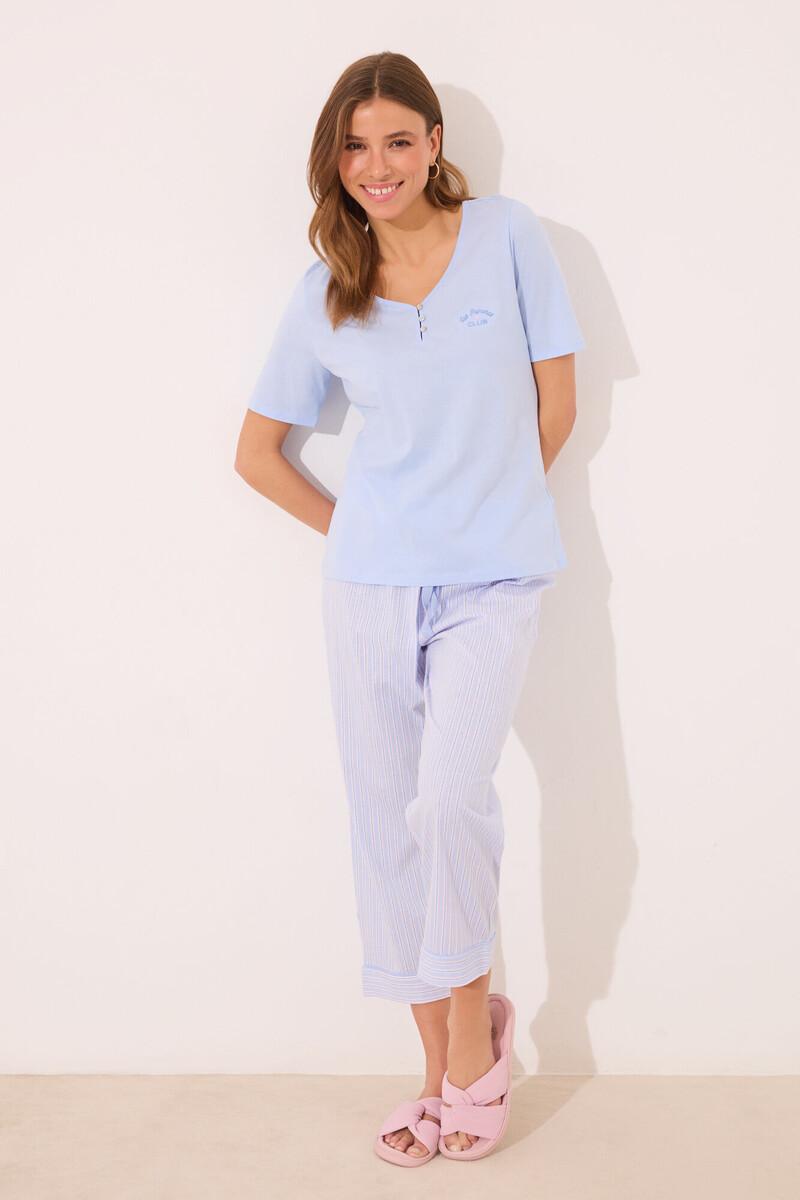 women'secret Pijama Capri 100% algodón azul rayas