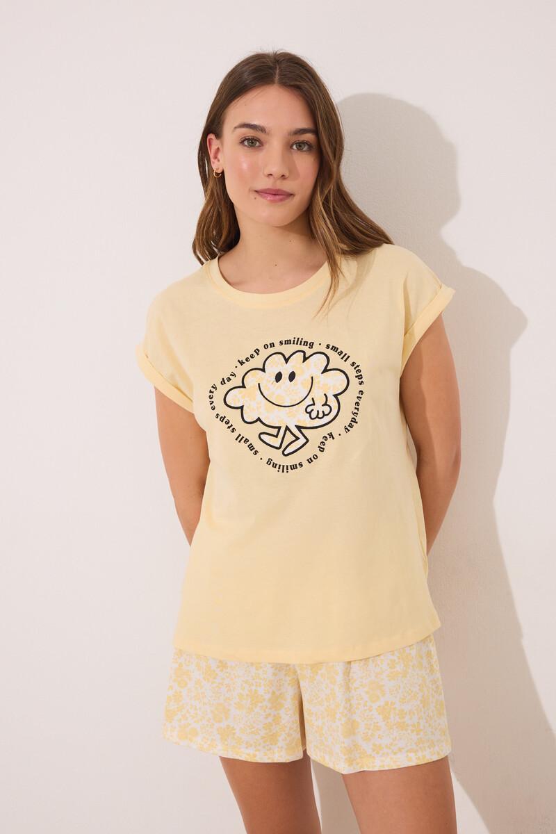 women'secret Pijama corto algodón Smiley amarillo