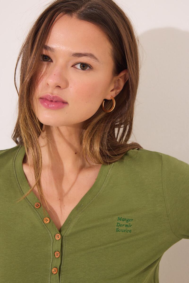 women'secret Camiseta lisa manga larga 100% algodón verde Últimos 2 días