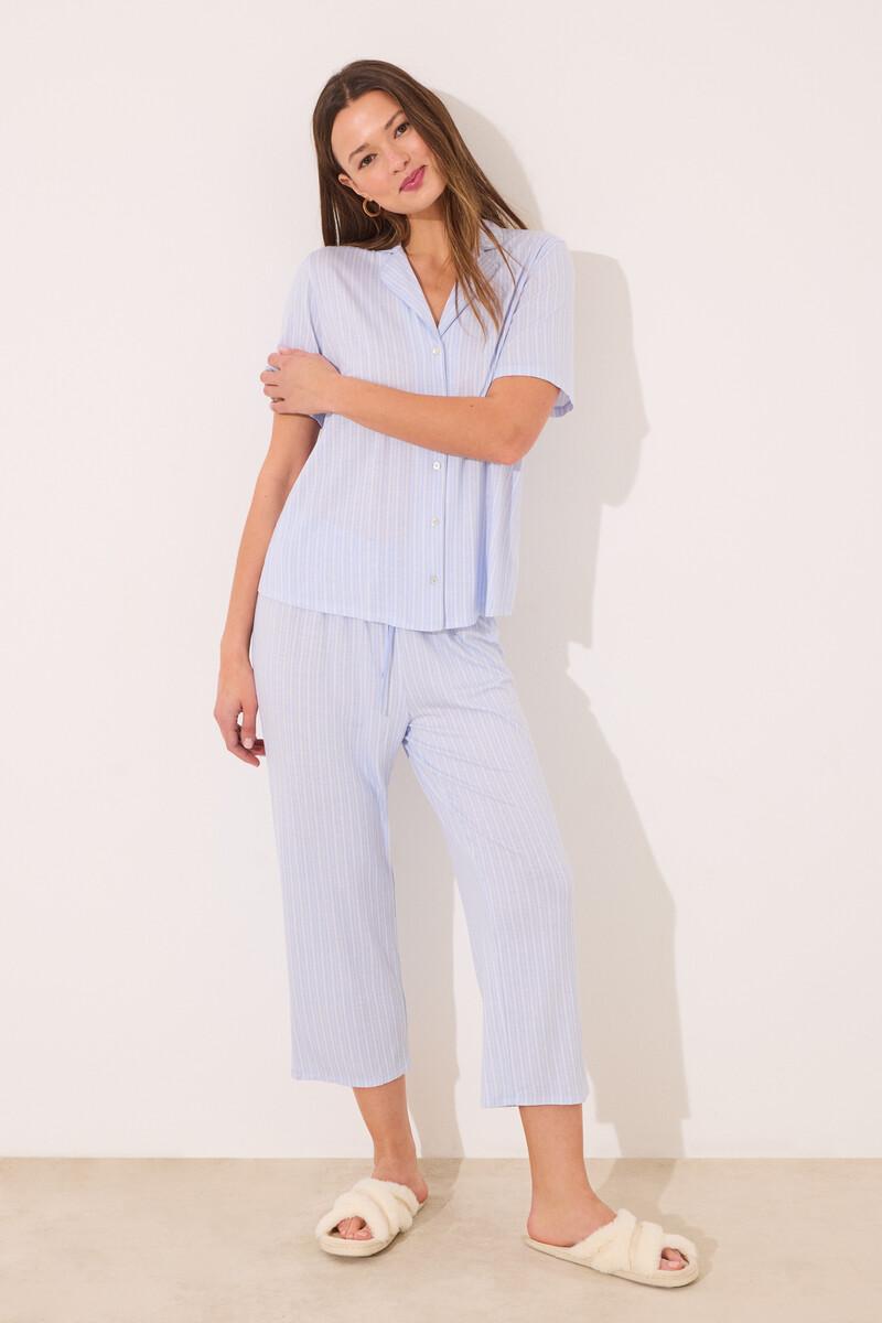 women'secret Pijama camisero Capri viscosa azul rayas