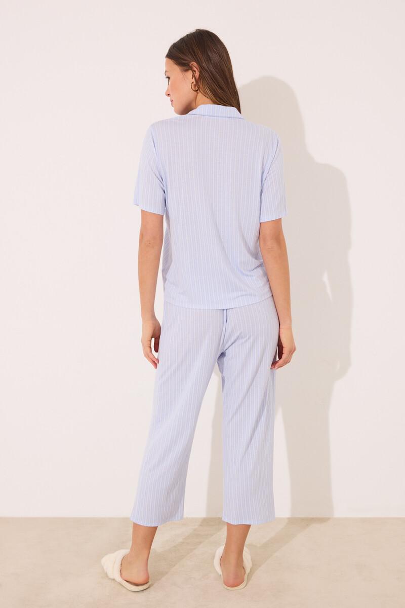 women'secret Pijama camisero Capri viscosa azul rayas Oferta especial de fábrica
