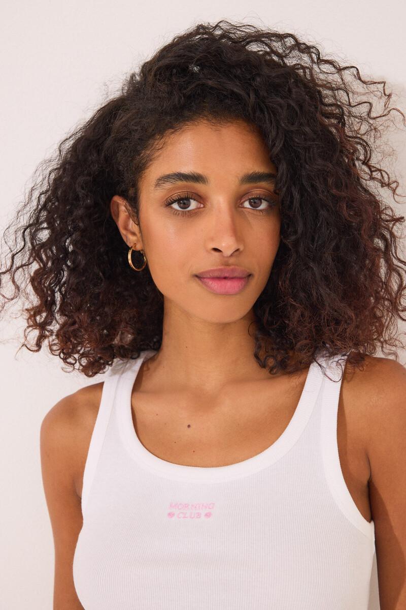 women'secret Camiseta tirantes canalé blanco Superdescuento