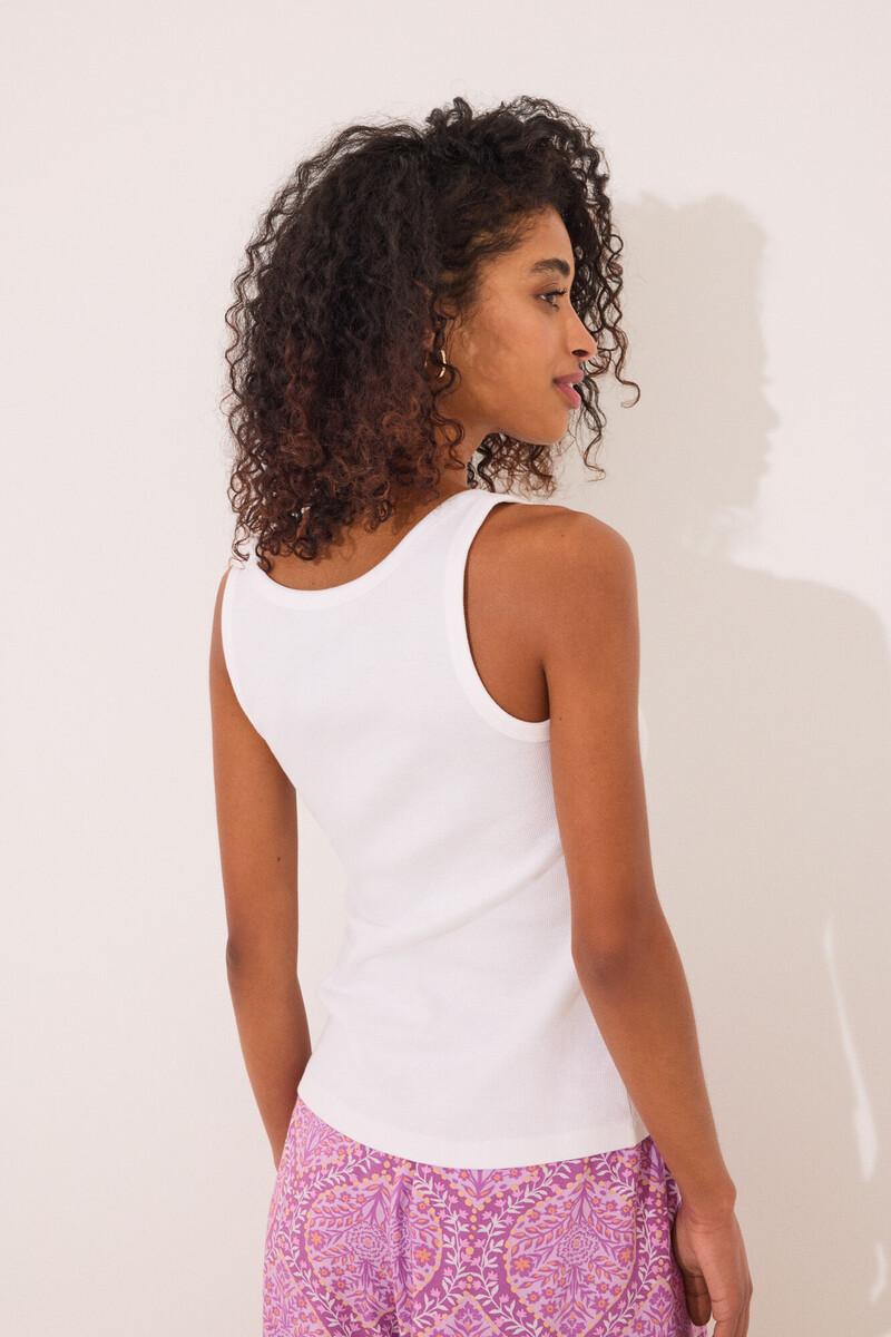 women'secret Camiseta tirantes canalé blanco Superdescuento