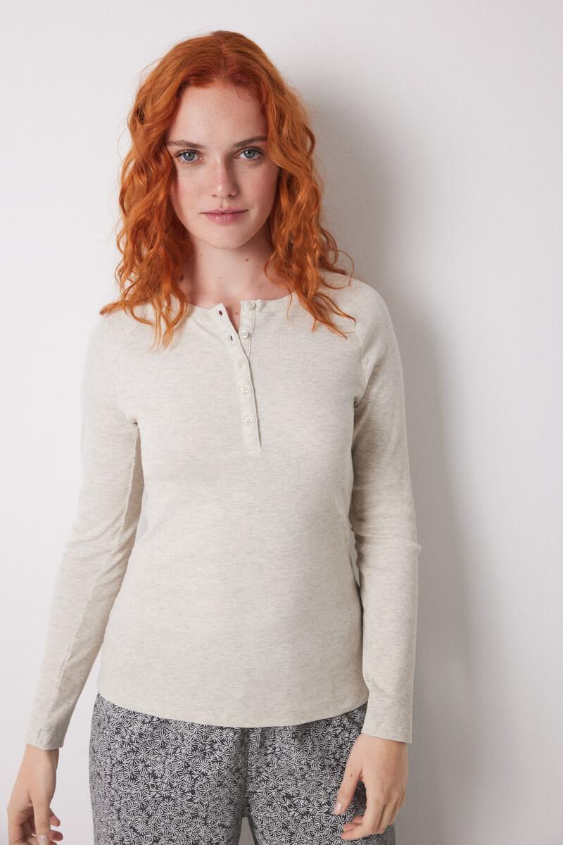 women'secret Camiseta manga larga canalé arena Tienda de fábrica