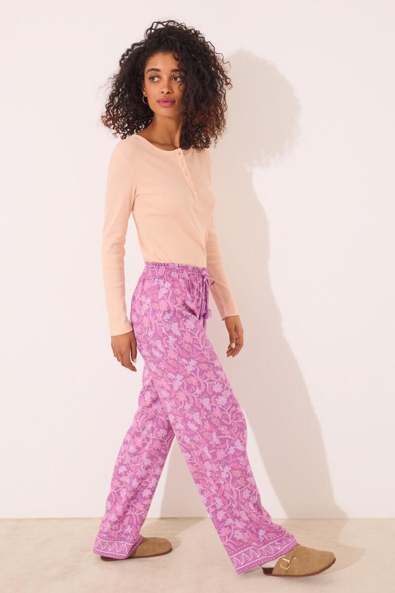 women'secret Pantalón largo viscosa estampado boho floral Oferta exclusiva