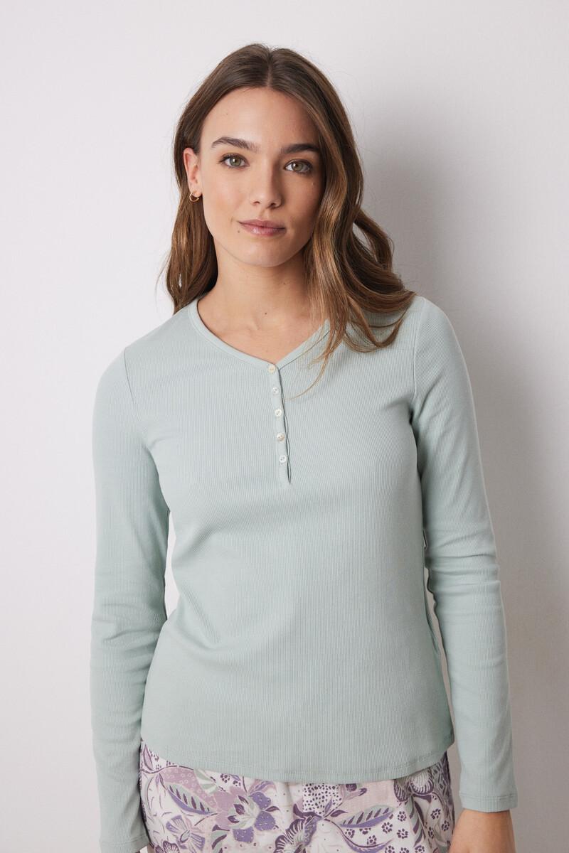 women'secret Camiseta manga larga canalé verde