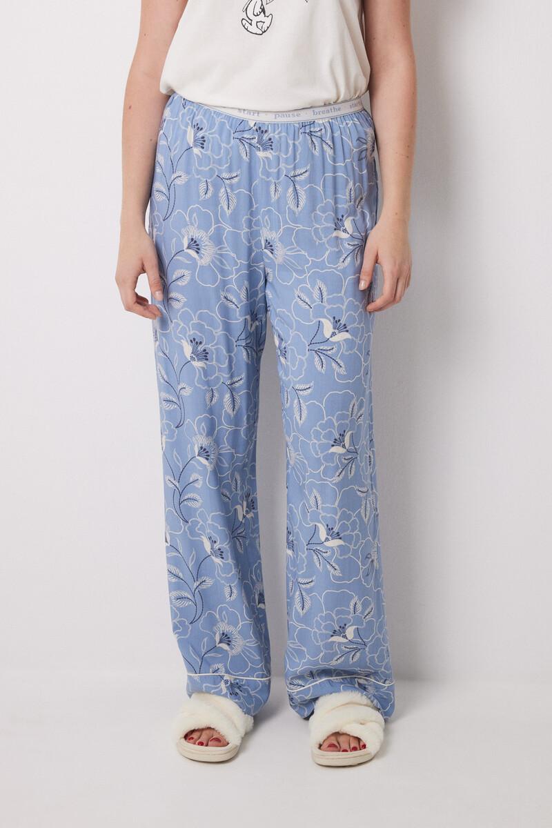 women'secret Pantalón largo estampado flores azules En oferta