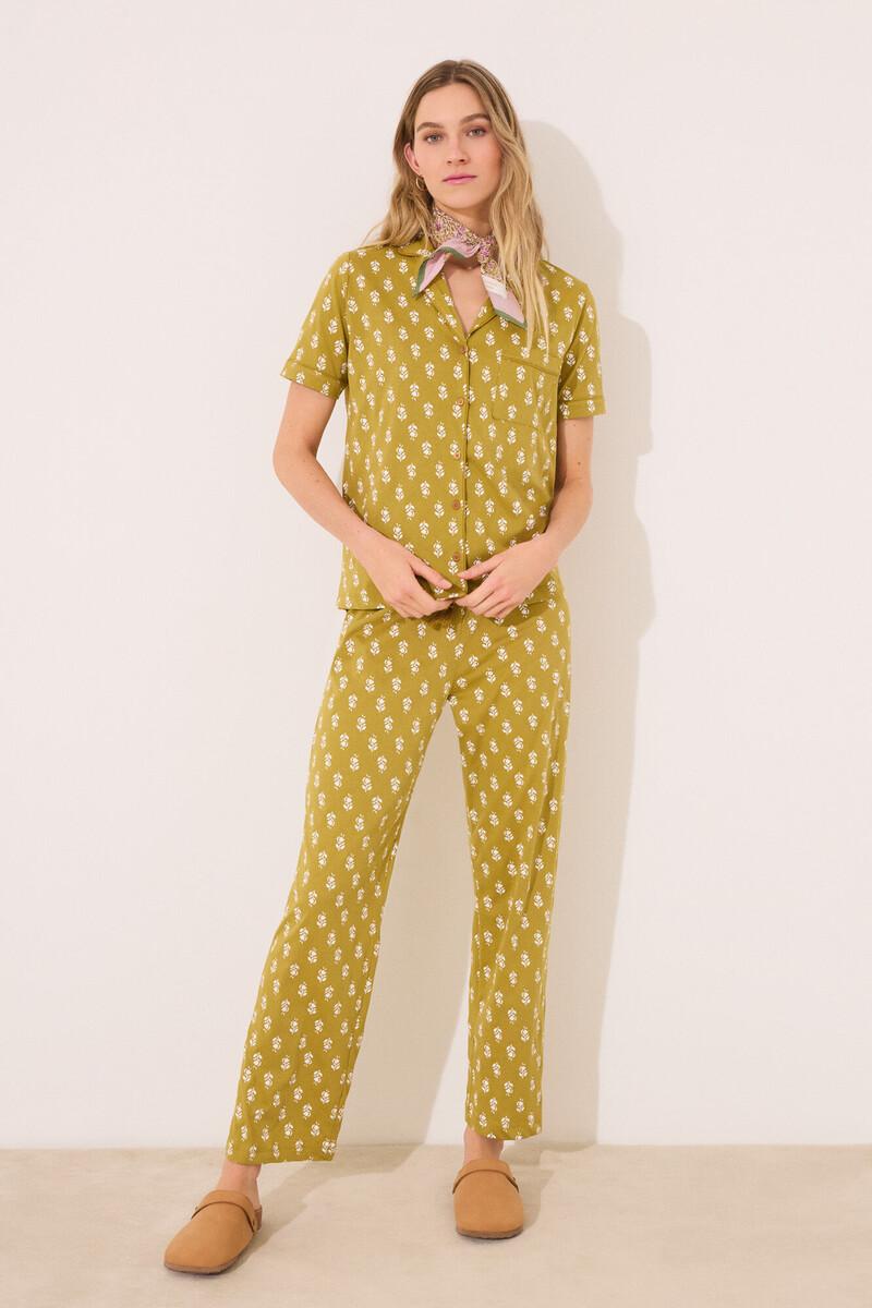 women'secret Pijama camisero 100% algodón kaki sellos Liquidación
