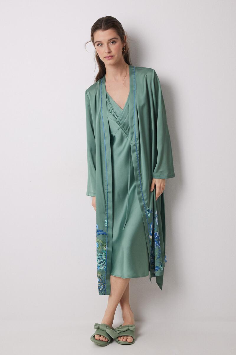 women'secret Bata midi satén verde flores