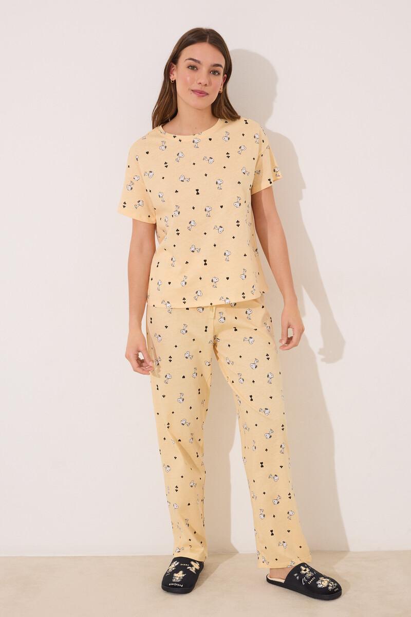 women'secret Pijama largo manga corta algodón Snoopy amarillo Precio de fábrica
