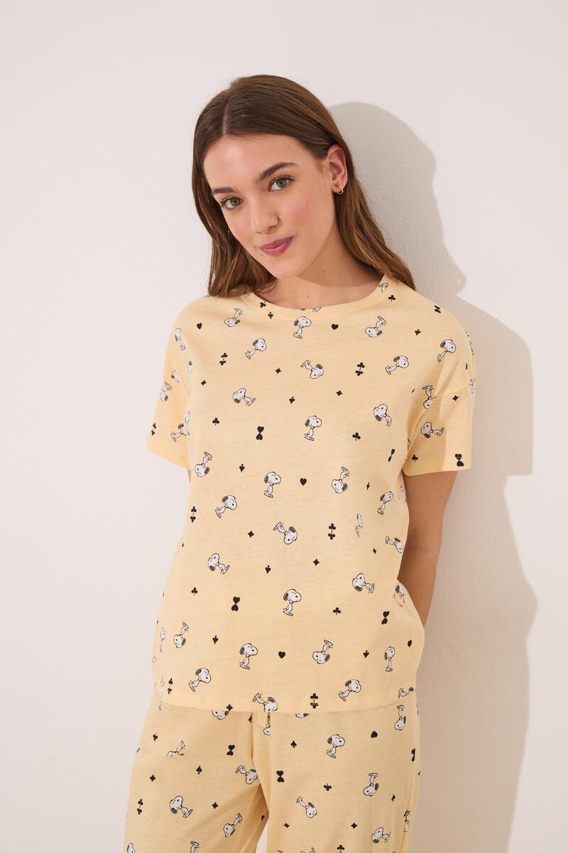 women'secret Pijama largo manga corta algodón Snoopy amarillo Precio de fábrica