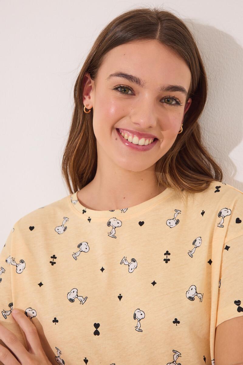 women'secret Pijama largo manga corta algodón Snoopy amarillo Precio de fábrica