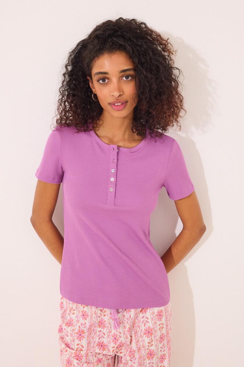 women'secret Camiseta manga corta canalé morado Promoción trimestral