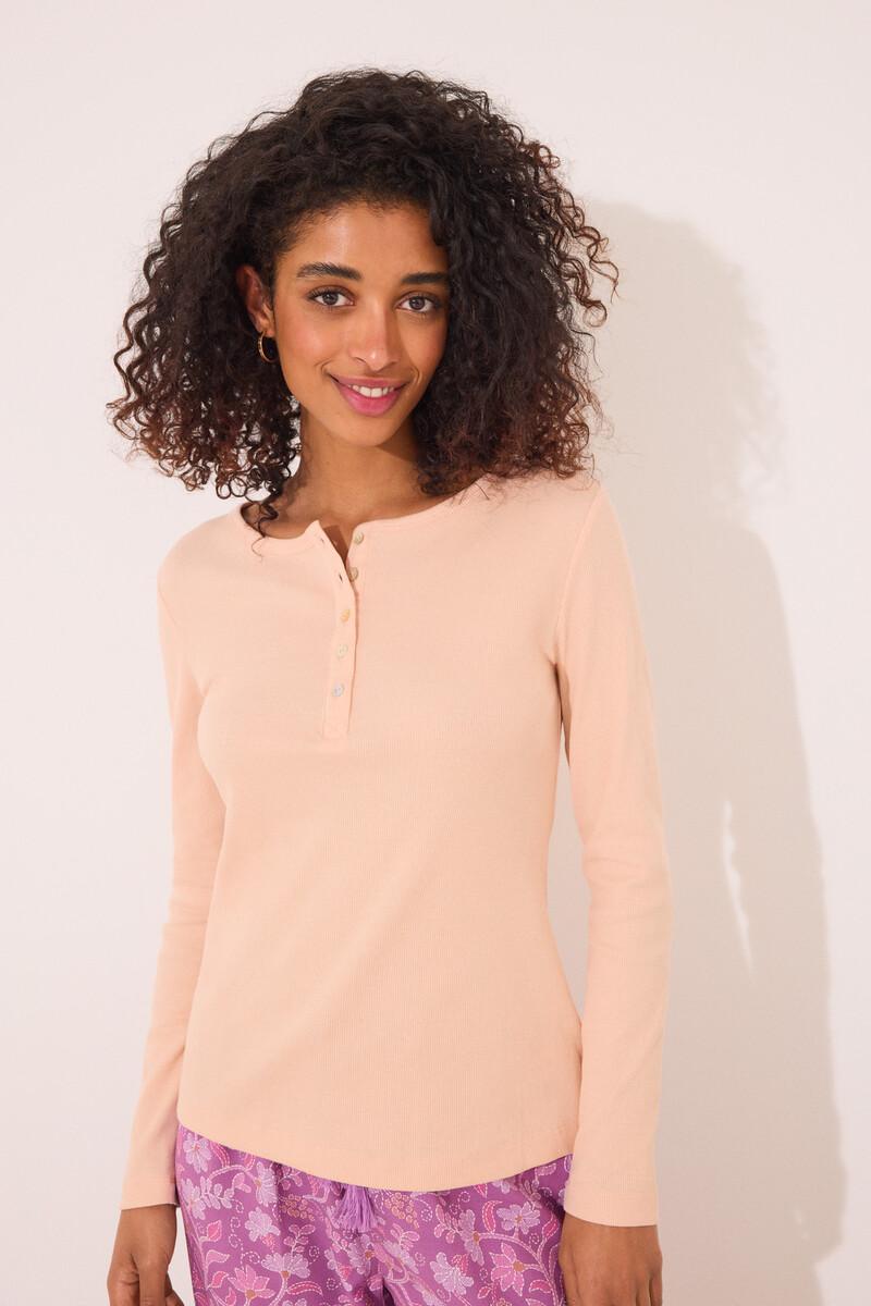 women'secret Camiseta manga larga canalé naranja