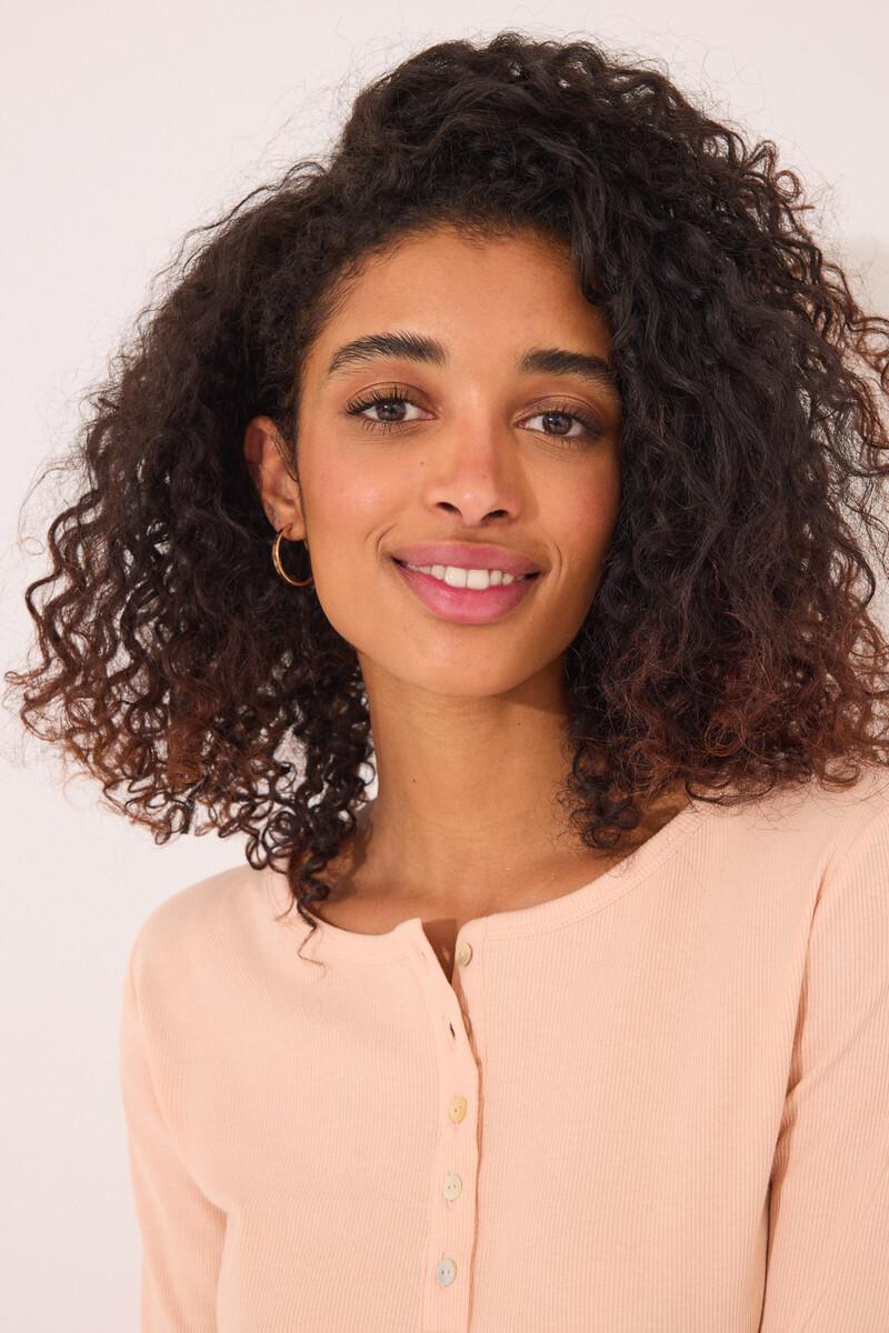 women'secret Camiseta manga larga canalé naranja Superdescuento