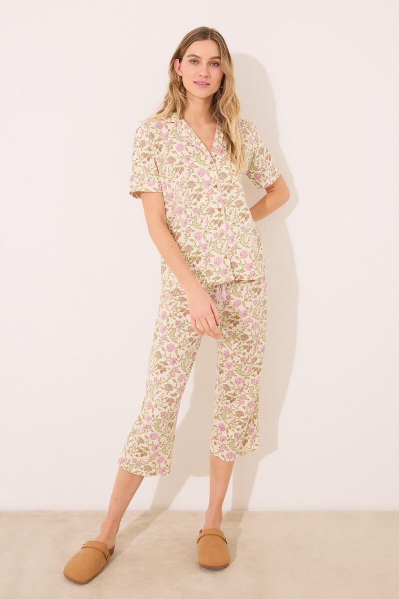 women'secret Pijama camisero 100% algodón estampado flores Tienda de fábrica