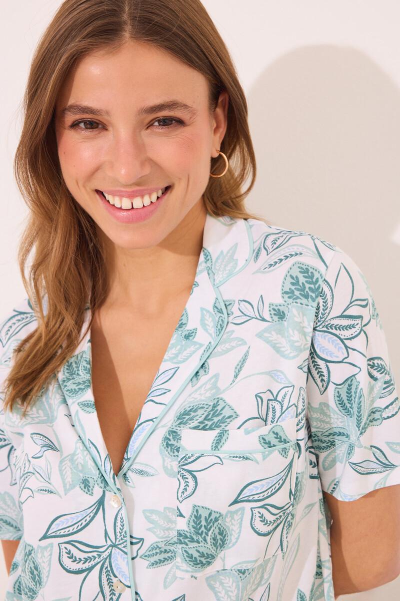 women'secret Pijama camisero 100% algodón flores verdes Ahorra y exporta