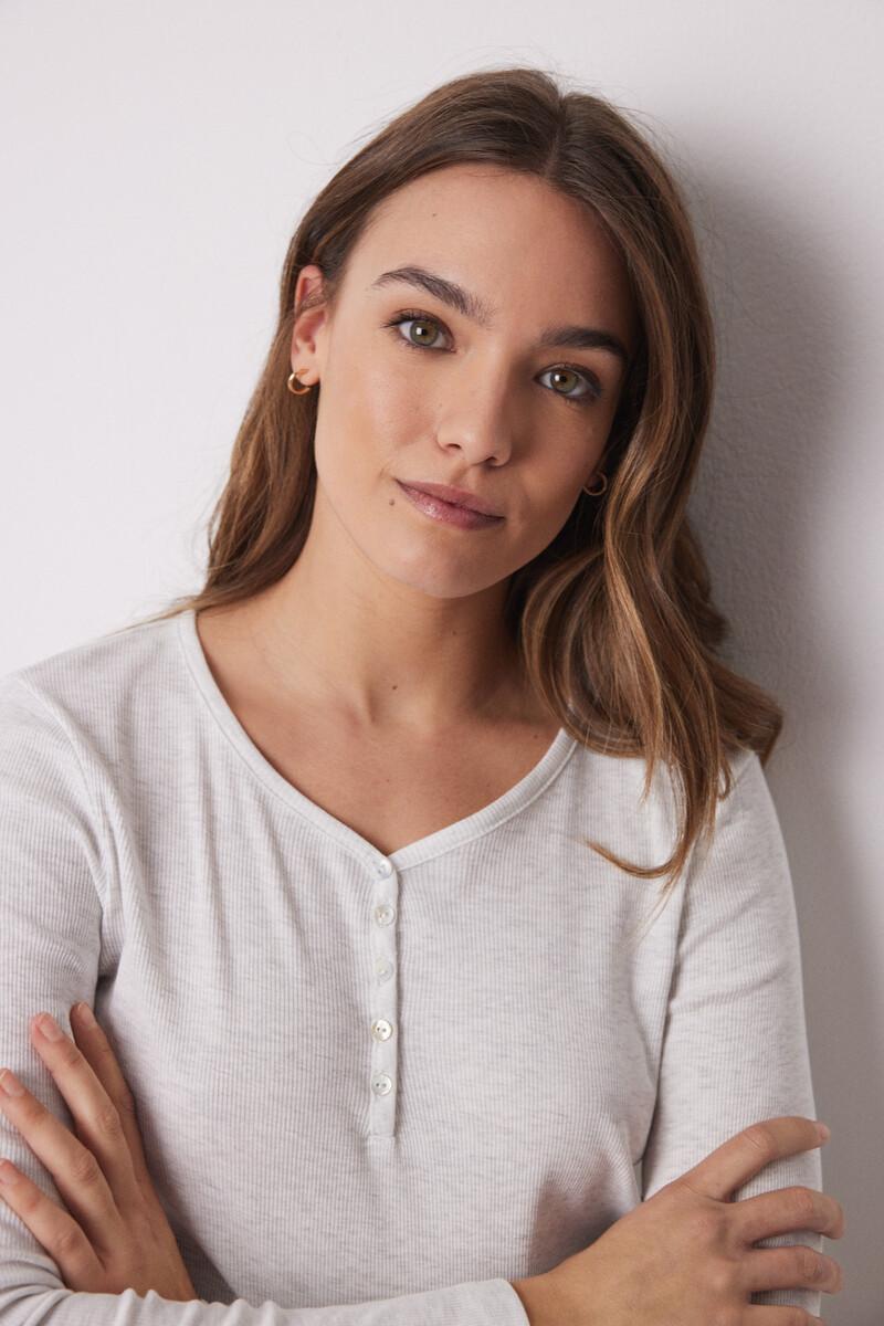 women'secret Camiseta manga larga canalé gris Precios de Black Friday