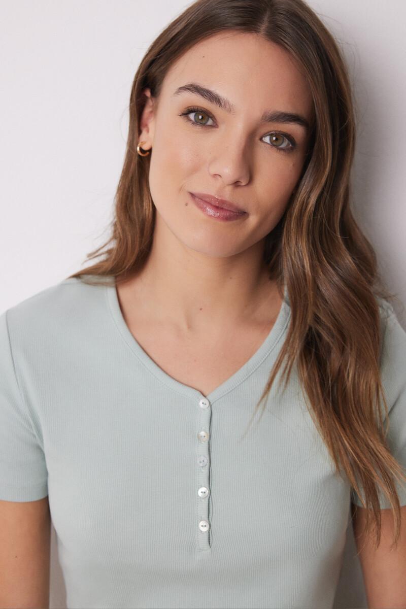 women'secret Camiseta manga corta canalé verde Descuentos del mes