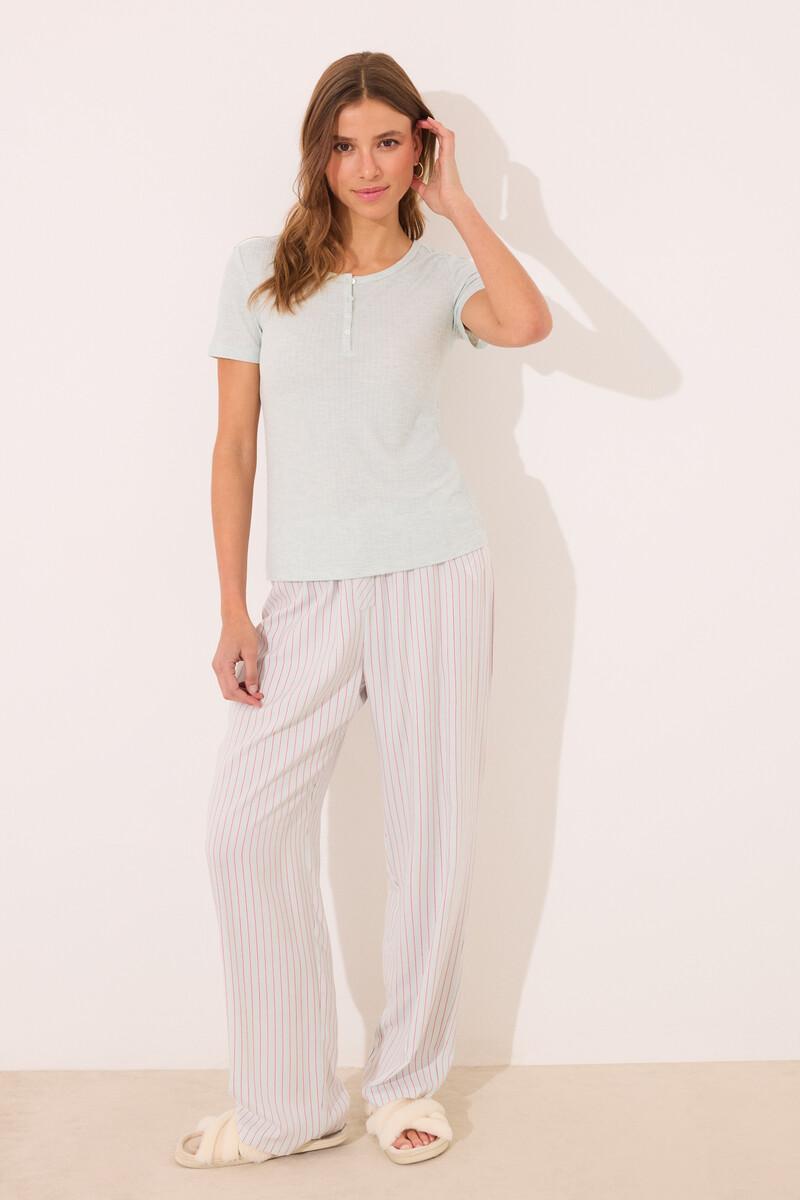 women'secret Pijama viscosa canalé verde rayas Precio ultrabajo