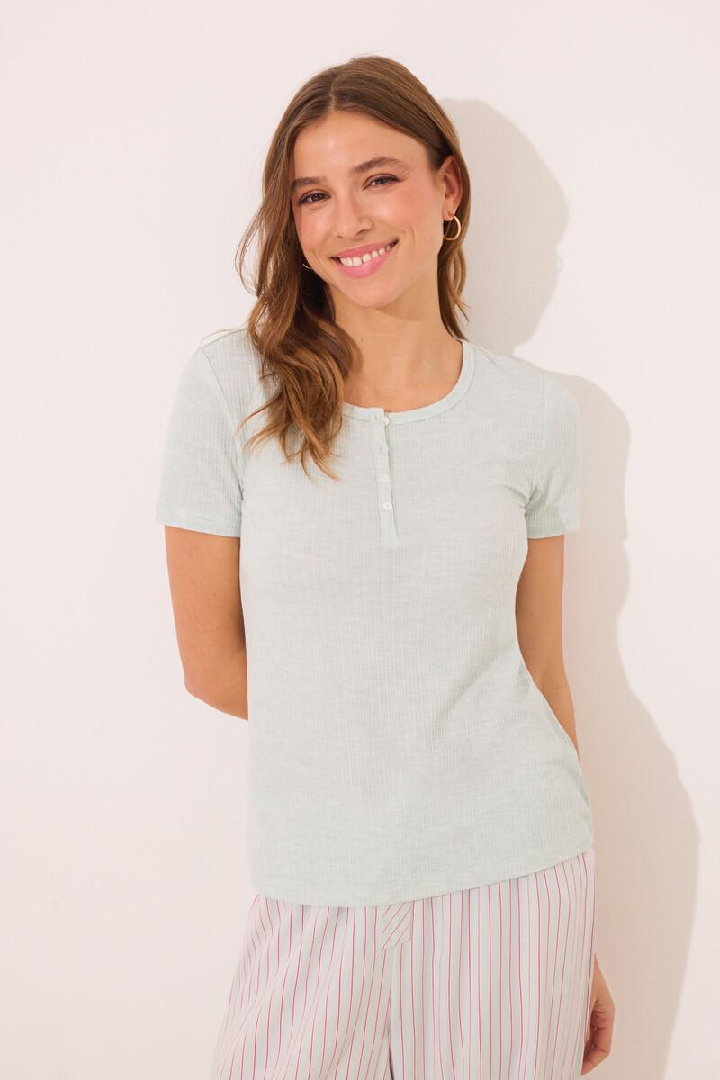 women'secret Pijama viscosa canalé verde rayas Precio ultrabajo