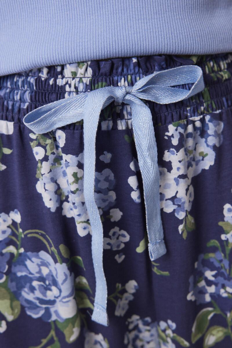 women'secret Pijama 100% algodón canalé azul flores Liquidación